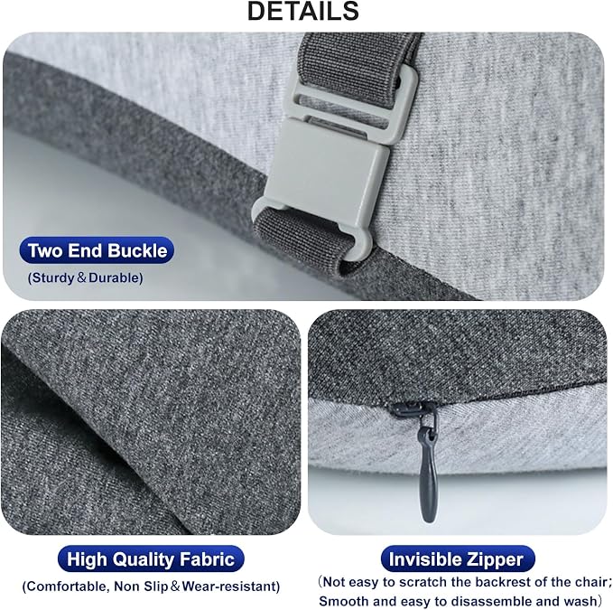 Adjustable Lumbar Support Pillow for Office Chair Improve Lower Back Pain Relief & Sitting Posture Back Support Pillow with Adjustable Slider Ergonomic Memory Foam Back Cushion for Long Sitting（1 Pcs）
