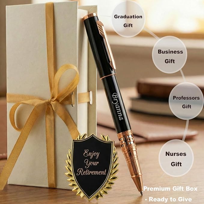 Yastar Personalized Luxury Pen with with a Custom Medal Gift Set with Pen Box - Metal Body Engrave with Your Message Personal Names Message - Gift Idea for Business Office Friends Employees