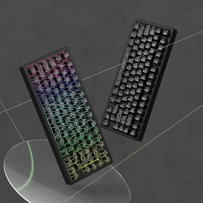 dagaladoo Double Shot PBT keycaps 118 Keys Set Black Topographic Shine Through Custom keycaps Cherry Profile Custom Keyboard Key caps for 60/65/75/TKL/96/100% US Layout Mechanical Keyboard