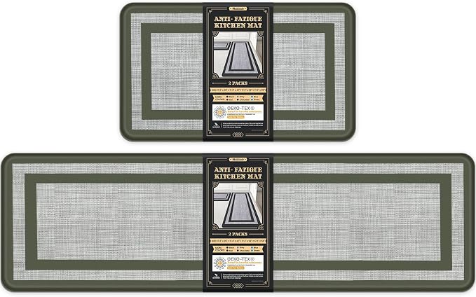 Mattitude Kitchen Mats Set of 2 Cushioned Rugs 0.47 inch Thick Anti-Fatigue Mats for Kitchen Floor,Waterproof Non-Slip Mats and Rugs Set for Office,Floor,Laundry 17.3"×29"+17.3"×59",Green