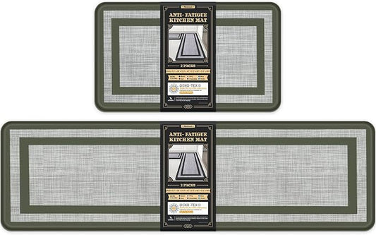 Mattitude Kitchen Mats Set of 2 Cushioned Rugs 0.47 inch Thick Anti-Fatigue Mats for Kitchen Floor,Waterproof Non-Slip Mats and Rugs Set for Office,Floor,Laundry 17.3"×29"+17.3"×59",Green