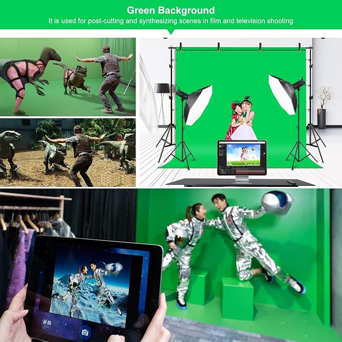 PULUZ Photo Background Support System with 9.5x6.5ft/300x200cm Backdrop Stand Kit, Portable greenscreen Background and Blue Red Backdrop for Photography, Video Shooting, Live Streaming, Party