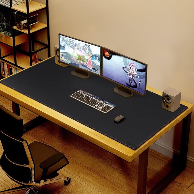 ZORESYN 59.1"x27.6" PU Leather Desk Pad Protector, Large Mouse Pad, Executive Computer Office Desk Mat, Non-Slip Desk Blotter, Waterproof Desk Writing Pad for Office and Home (Black)