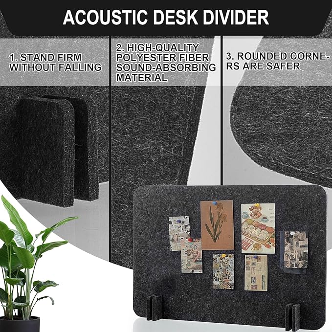 Fabbay 10 Pcs Acoustic Freestanding Desk Divider Desk Partition 16 x 24 Inch Table Freestanding Privacy Panel Visual Distraction and Noise Reducing for Office Classroom (Black Gray)