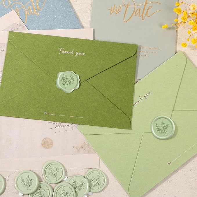 60Pcs Sage Green Wax Seal Stickers Set (3 Designs in 1 Pack) - Floral Botanical Adhesive Seals for Wedding Invitation Envelope Seal Stickers Gift Wrapping