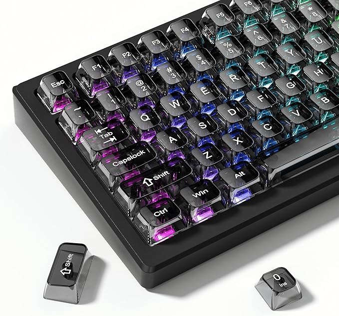 dagaladoo Clear keycaps,Transparent Keyboard keycaps,Jelly Key caps Set,Shine Through keycap,MDA Profile Keyboard caps for Mx Switches Mechanical Keyboard(Black Grey,115-keys)