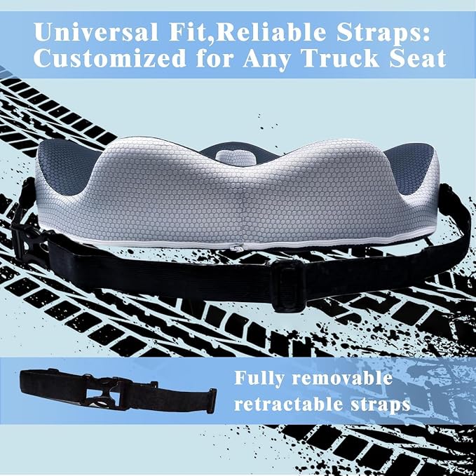 X-Large Truck Seat Cushion for Truck Drivers, Memory Foam Support | Seat Cushion for Long Driving & Sitting, Tailbone Pain Relief, Ergonomic Back Support, Non-Slip Washable Cover for Cars