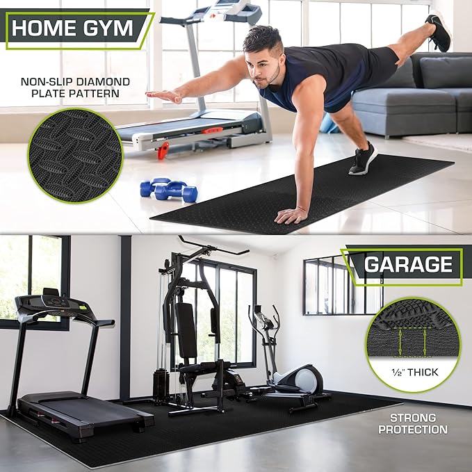 ProsourceFit Exercise Puzzle Mat ½-inch, EVA Interlocking Foam Floor Tiles for Home Gym, Workout Equipment, Kids Play Areas, Black, 144 SQ FT - 36 Tiles