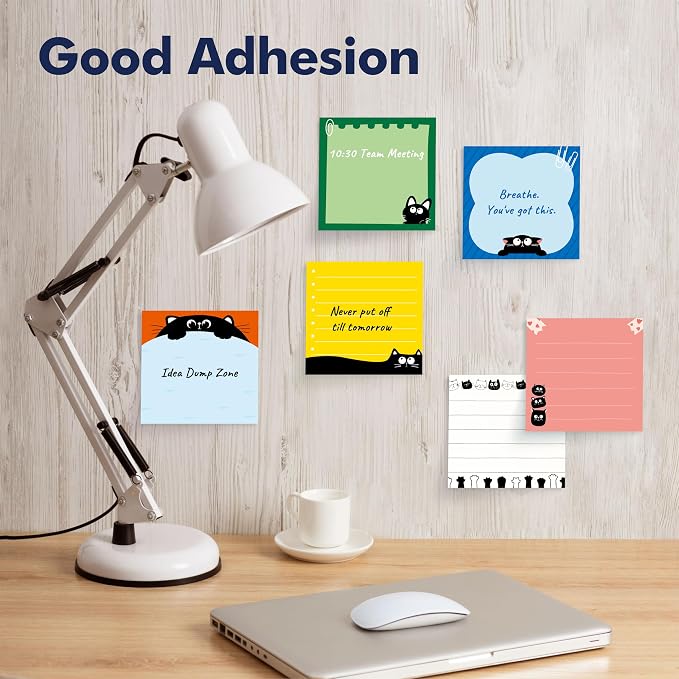 18 PCS Sticky Notes with Lines, Adhesive Note Pads Black-Cat Fun Notepads, Employee Appreciation Gifts Bulk for Teacher, Nurse, Coworkers, Office, Work & Study Supplies (3” x 3“)