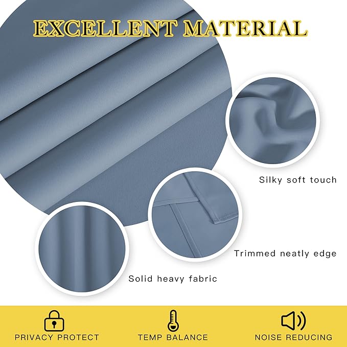 NICETOWN Short Blackout Stone Blue Curtain 54 inches Long - Grommet Thermal Window Treatment Solid Drapes Sound Reducing for Bedroom/Home Office (1 Panel, W52 x L54)