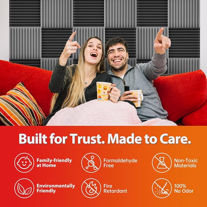12 Pack Acoustic Panels – Sound Proof Foam Panels for Wall 12"x12"x2", Flame Retardant Wedge Acoustic Foam, High-Density Sound Absorbing Panels for Home Studio(Gray, 2" Thick 12 Pack)