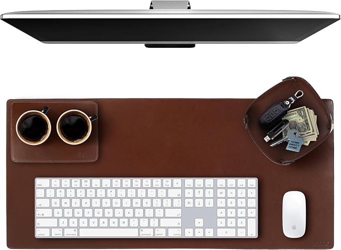 ELIZO Leather Desk Pad Real Leather Desk Mat Thick (3mm) Double Layer (32x16) Cover Blotter Desk Protector Large Computer Mat for Keyboard Mouse Pad Table Laptop Mat Office Accessories - Chestnut