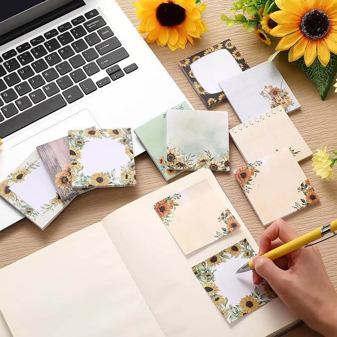 9 Pads Cute Sticky Notes Cartoon Self Stick Notepads 3x3 Inches Notes Adhesive Memo Pad Office Decor Gifts for Students School Teacher Office Meeting(Sunflower)