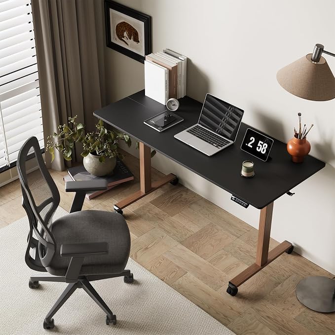 Monomi Electric Standing Desk 55”x24”, Height Adjustable Desk with Wheels | Sit Stand Up Desk for Home Office,Ergonomic Computer desk with Memory Preset and Anti-Collision,Headphone Hook, Black