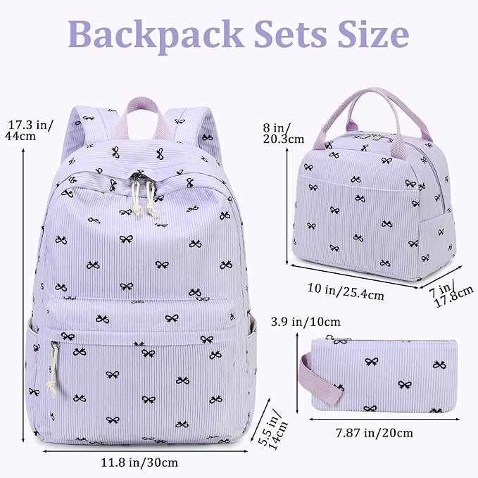 LEDAOU Kids Backpack for Girls Backpacks with Lunch Box, Lightweight Bookbag Set Elementary Middle School Back pack for 8-14