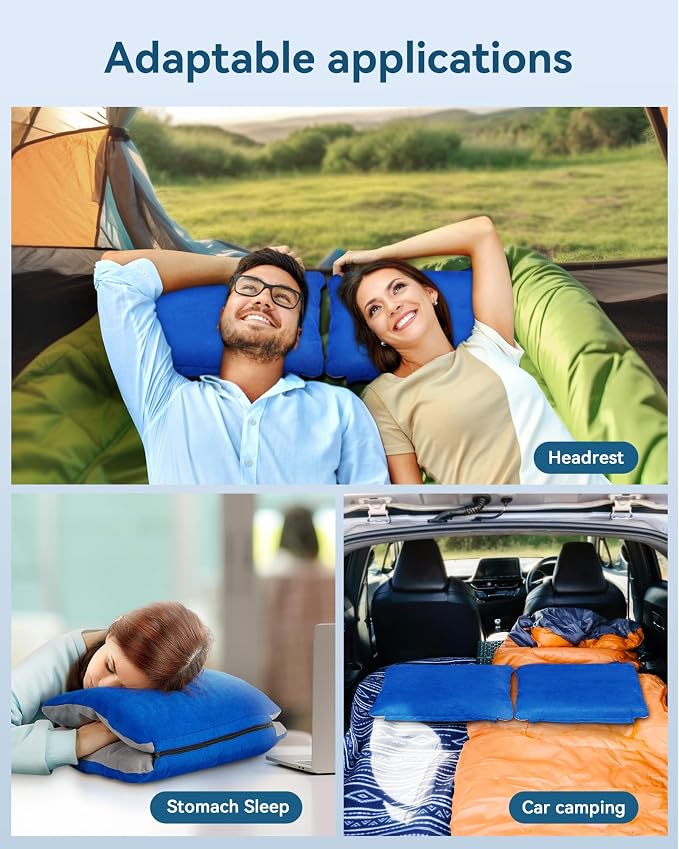 Inflatable Lumbar Pillow for Airplane Travel Lumbar Support Pillow for Car, Office Chair Back Support Office Chair Back Support for Reducing Lower Back Pain (Blue)