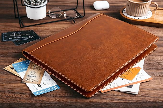 DUKE&COW Personalized Leather Portfolio for Men, Engraved Clipboard Binder, Custom Resume Padfolio Women, Christmas Gift His/Her (Clipboard, Shiny Brown-Custom)