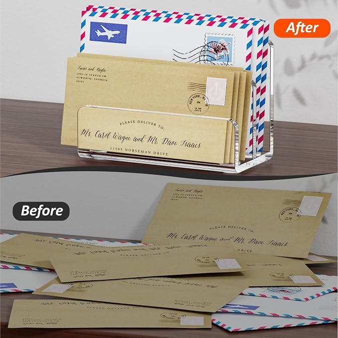 FUCDTEFC Desk Mail Organizer, 2 Section Clear Acrylic File Holder Letter Organizer, Vertical Lightweight Modern Envelope Holder Desk Accessories & Workspace Organizers for Office, Home, School | Vertical, Envelope, Lightweight, Countertop, Bill Holding...