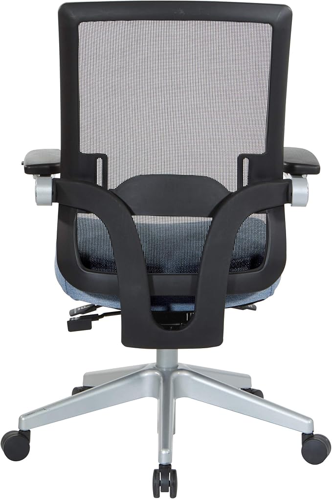 Space Seating 867 Series Adjustable Manager's Chair with Breathable Mesh Back, Lumbar Support and Padded Flip Arms, Blue Fabric Seat with Silver Nylon Base