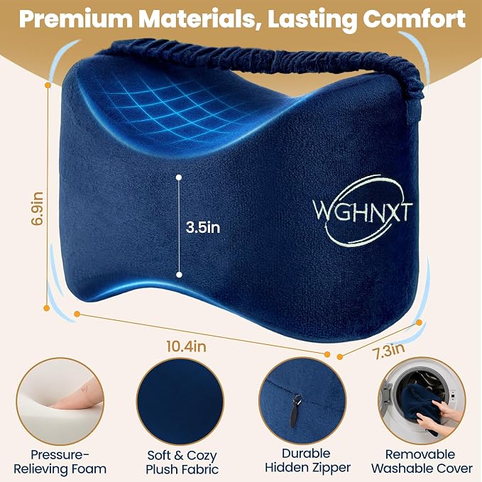 Knee Pillow for Side Sleepers,Memory Foam Leg Pillow with Strap,Between the Knees Pillows for Side Sleeping,Support Cushion for Sciatica,Back,Hip,Knee,Joints and Spine Alignment,Navy