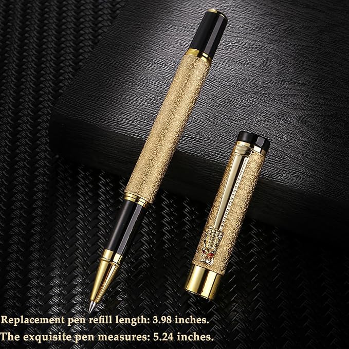 Nice pens for writing | Nice Rollerball Pens with Dragon Design, Elegant Gift Pen,for Men & Women Office & Signature Writing Pen, Refillable Black Ink Business Pen (Gold)