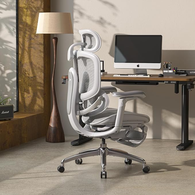 SIHOO Doro C300 Pro V2 Ergonomic Office Chair with Footrest & Full-Body Adaptive Support, 8D Armrests & Breathable Mesh, Comfy High Back Computer Desk Chair for Long Hours, 135° Recline, 2 Packs, GREY
