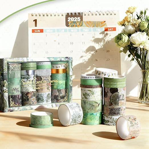 24 Rolls Vintage Washi Tape Set, Floral Decorative Masking Tape for Scrapbooking Supplies,Junk Journal,DIY Art Crafts,Planners and Gift Wrapping(Secret Garden Series)