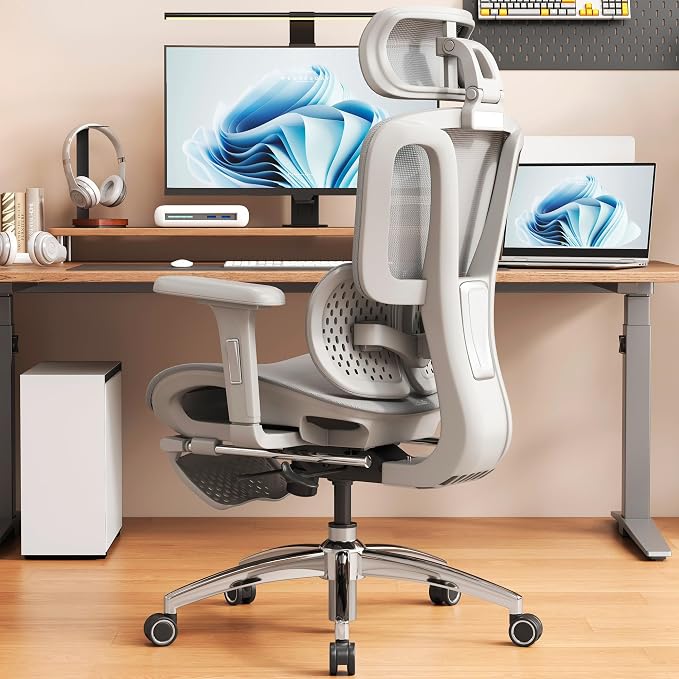 Vonesse Ergonomic Office Chair,Desk Chair with Adjustable 3D Headrest and Armrests, Gaming Chair with Dynamic Lumbar Support & Adjustable Depth Breathable Mesh Seat (Grey)