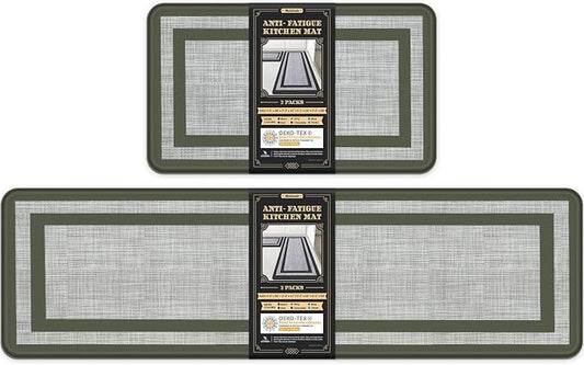 Mattitude Kitchen Mats Set of 2 Cushioned Rugs Anti-Fatigue Mats for Kitchen Floor,Waterproof Non-Slip Mats and Rugs Set for Office,Floor,Laundry 17.3"×29"+17.3"×59",Green