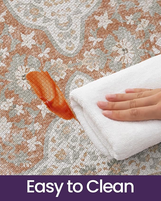 DEXI Kitchen Floor Mats Anti Fatigue, 23x59 Large Cushioned Vintage Runner Rug Waterproof, Standing Comfort Memory Foam Padded for Front Sink Laundry Office, Orange and White