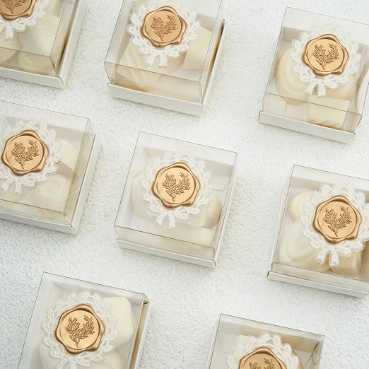 UNIQOOO Wax Seal Stickers with Lace Border- Vintage-Style Eucalyptus Botanical Wedding Invitation Envelope Seals, 50Pcs Self-Adhesive Light Gold Wax Stickers, Perfect for Invitations & Gift Wrapping