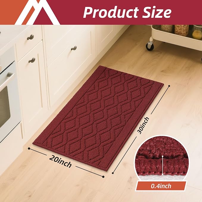 COSY HOMEER-Kitchen-Rugs-and-Mats 20"x30" Non Slip Kitchen Mats for Floor Absorbent Kitchen Rug Washable Kitchen Standing Floor Mat for Sink Mat,Throw Rug,Entry,Laundry,Red