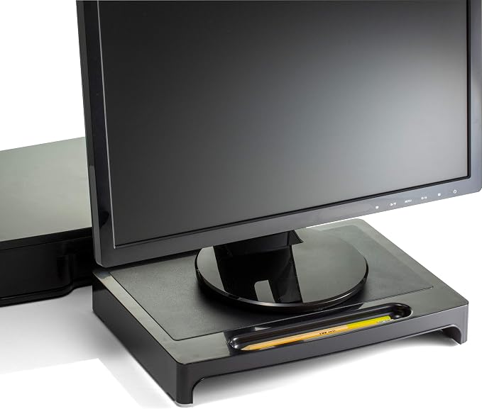 Officemate 2200 Series Monitor Stand with Security Drawer - Executive Monitor Riser and Desk Organizer, 13-1/8" x 9-7/8" x 5", Black