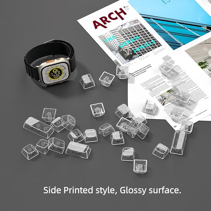 dagaladoo Clear keycaps,Transparent Keyboard keycaps,Jelly Key caps Set,Shine Through keycap，MDA Profile Keyboard caps for Mx Switches Mechanical Keyboard(White,Side Printed)