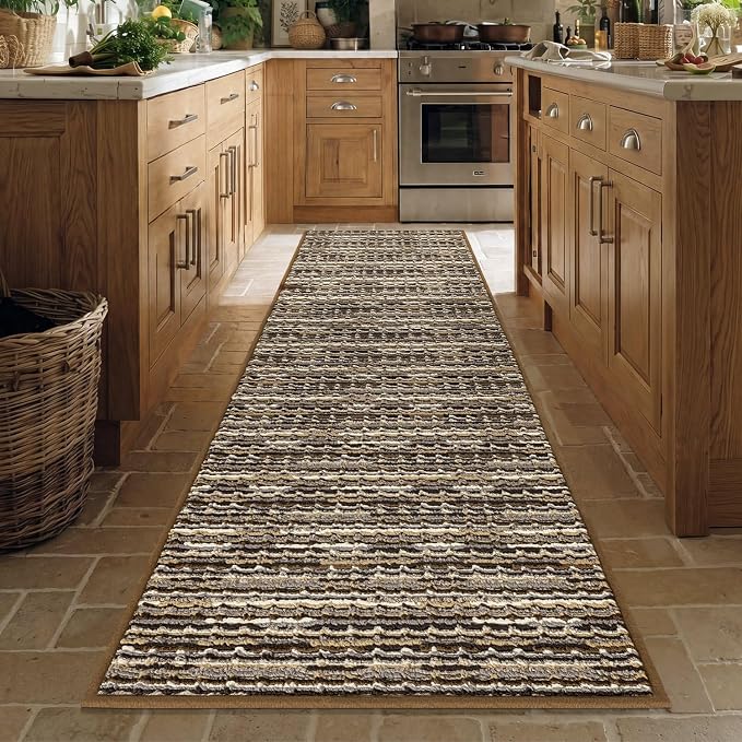 Kitchen Runner-Non Slip Kitchen Mats for Floor-Thick Stain Resistant Vintage Kitchen Floor Rug Runner Carpet for Hallways Entryway Laundry Room Washable（Brown 24"x70"）