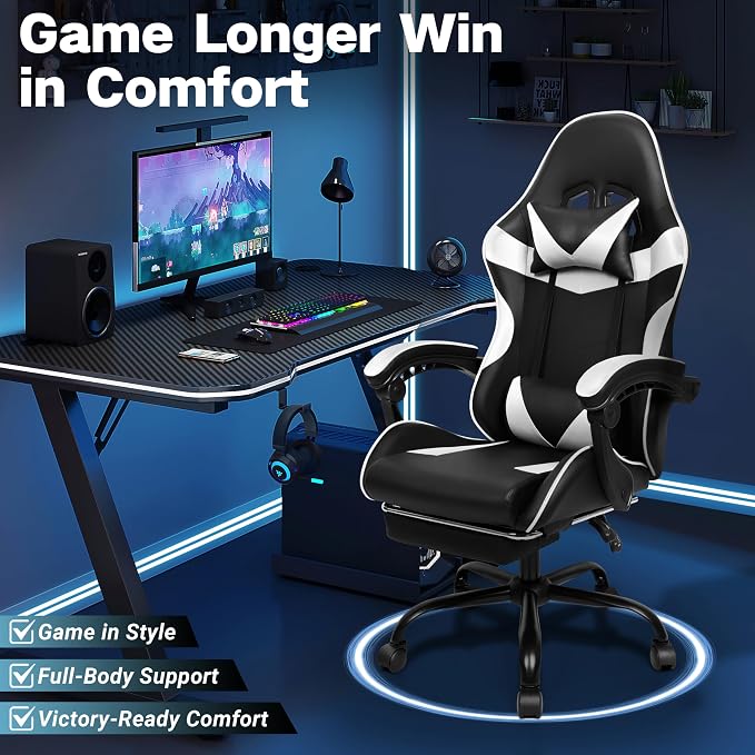 Gaming Chair with Footrest and Lumbar Support, Height Adjustable Chair with 360°Office Desk Chair,Heavy Duty 330lbs Computer Chair for Adults