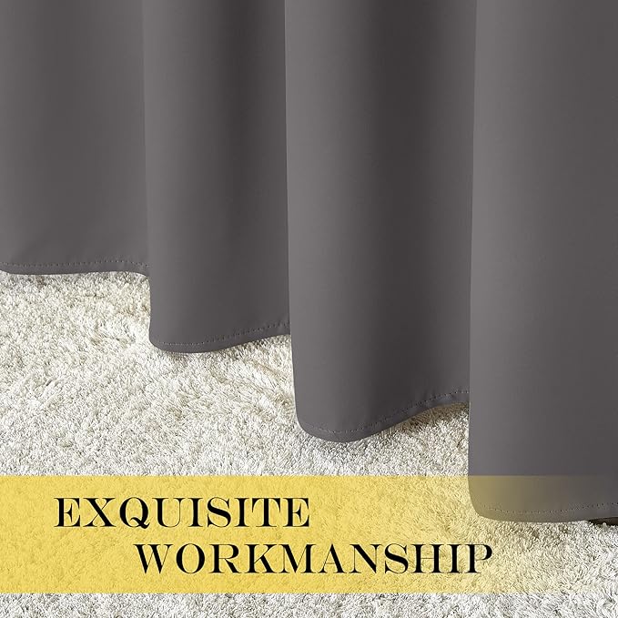 NICETOWN Blackout Grey Curtains Panel for Doorway Room Darkening - Noise Reducing Thermal Insulated Solid Ring Top Blackout Window Drapes for Farmhouse (1 Panel, 66 x 90 Inch, Gray)