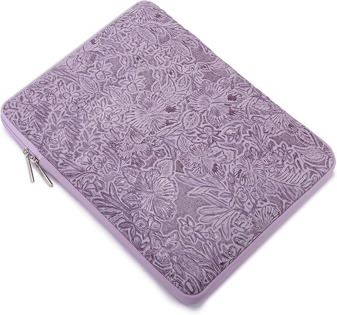 Kinmac 360° Protective Vertical Laptop Sleeve Case Cover Bag (Purple Flower PU, 15.6 inch-16 inch)