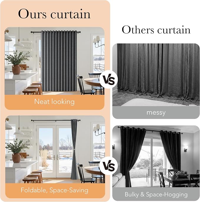 RYB HOME Accordion Style Room Divider Curtain-100% Blackout Folding Accordion Curtain for Sliding Glass Door/Bedroom, Privacy Assurd Living Room/Office Drape 1 Panel with Tieback, W100 x L108, Black