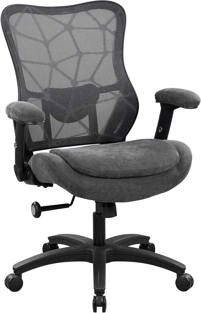 Office Chair 500lbs Big and Tall Ergonomic Mesh Desk Chair Heavy Duty with 24" Extra Wide Seat Adjustable Lumbar Support & Flip-Up Arms for Large Body Types (Dark Gray)