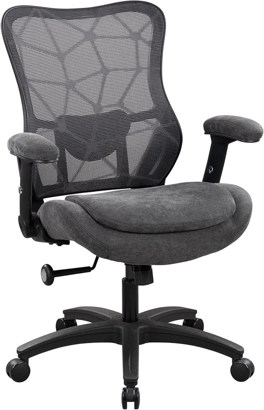 Office Chair 500lbs Big and Tall Ergonomic Mesh Desk Chair Heavy Duty with 24" Extra Wide Seat Adjustable Lumbar Support & Flip-Up Arms for Large Body Types (Dark Gray)