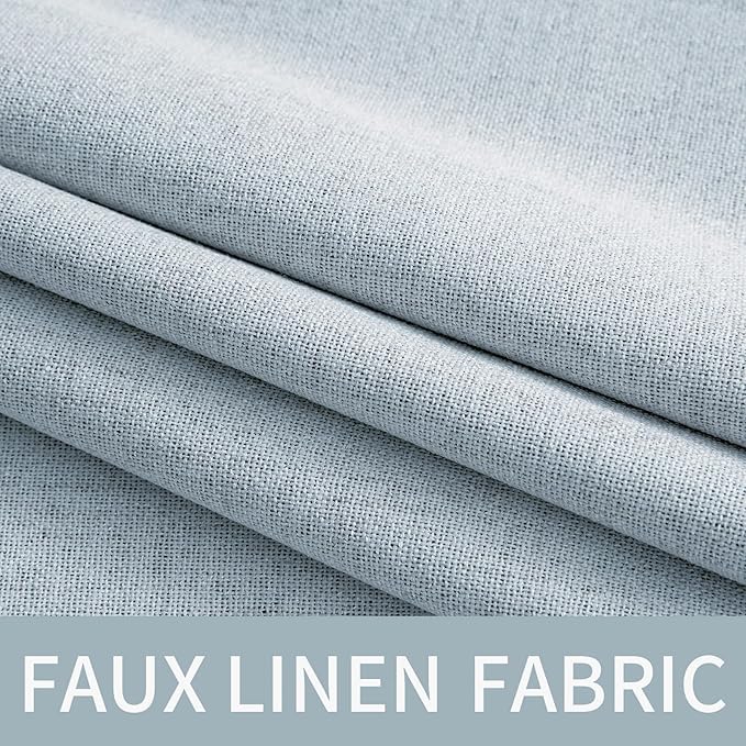 MIULEE 100% Blackout Linen Textured Curtains for Bedroom Solid Thermal Insulated Chambray Blue Grommet Room Darkening Curtains & Drapes Luxury Decor for Living Room 52 x 84 Inch (2 Panels)