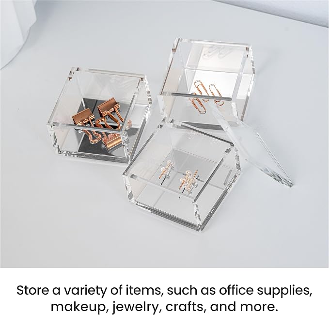 3-Tier Stackable Acrylic Holder, Clear with Silver Metal Base | Stylish desk organizer and storage for office or home, Transparent square design, Functional and elegant desk accessories