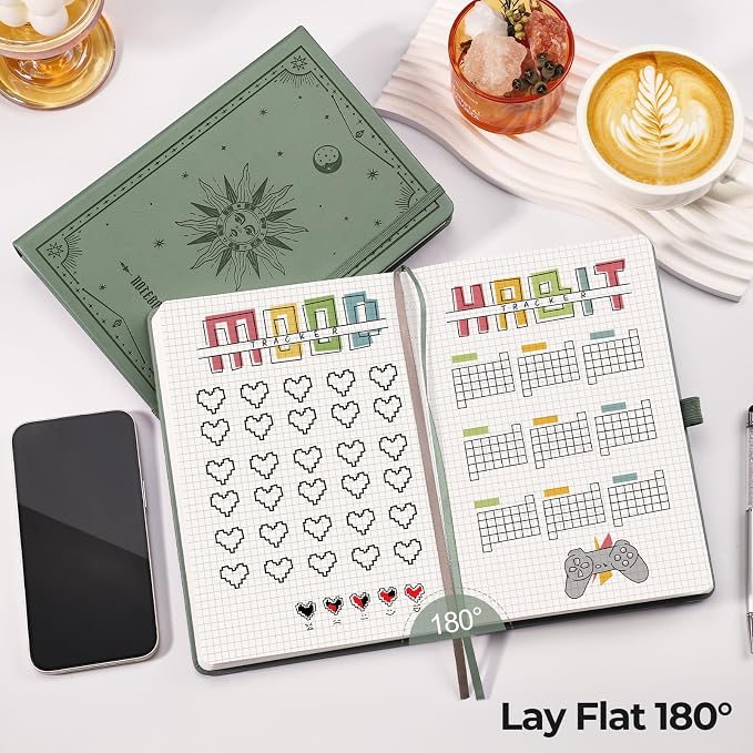 EMSHOI Graph Paper Notebook, 320 Pages, 100gsm Thick Paper, A5 PU Leather Hardcover, 5mm Grid Notebook for Work School Math Engineering Writing Graphing, Small 5.75"x8.38", Green
