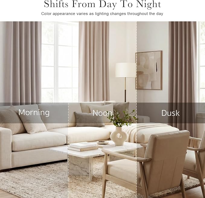 PONY DANCE Blackout Window Curtains - Back Tab Window Treatments Curtain Panels/Draperies Room Darkening Noise Reducing Home Fashion, Wide 42 x Long 45 inches, Light Taupe, One Pair
