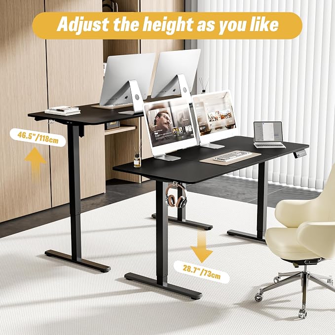 55"x24" Standing Desk, Height Adjustable Sit-Stand Home Office, Black | Electric Adjustable Standing Desk, Sit to Stand Computer Office Desk with Splice Board, Memory Preset, Lifts 28.7''-46.5"
