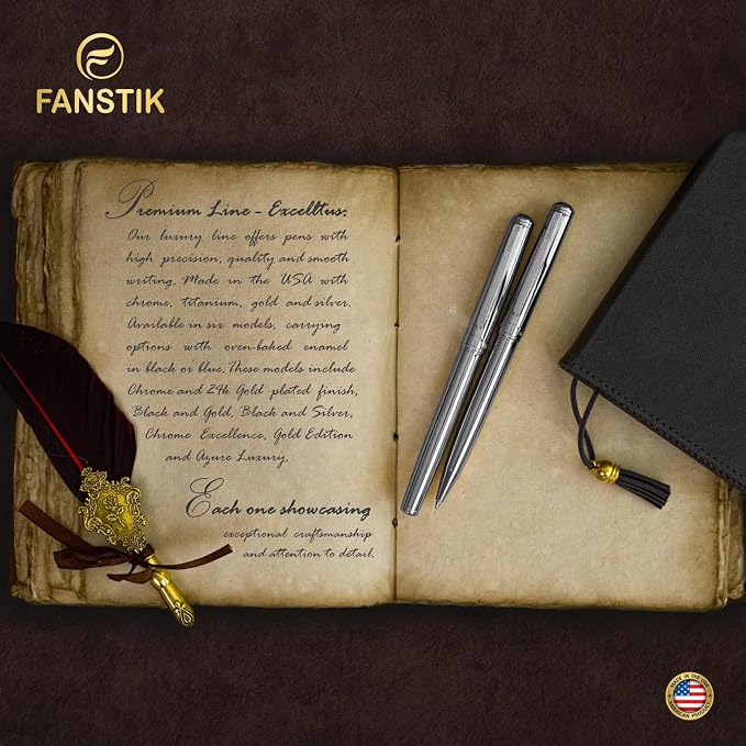 FANSTIK Silver Luxury Rollerball pen, fancy gift set for women, Chrome Finish, Professional executive pen gift set for men (Lux Rollerball Silver)