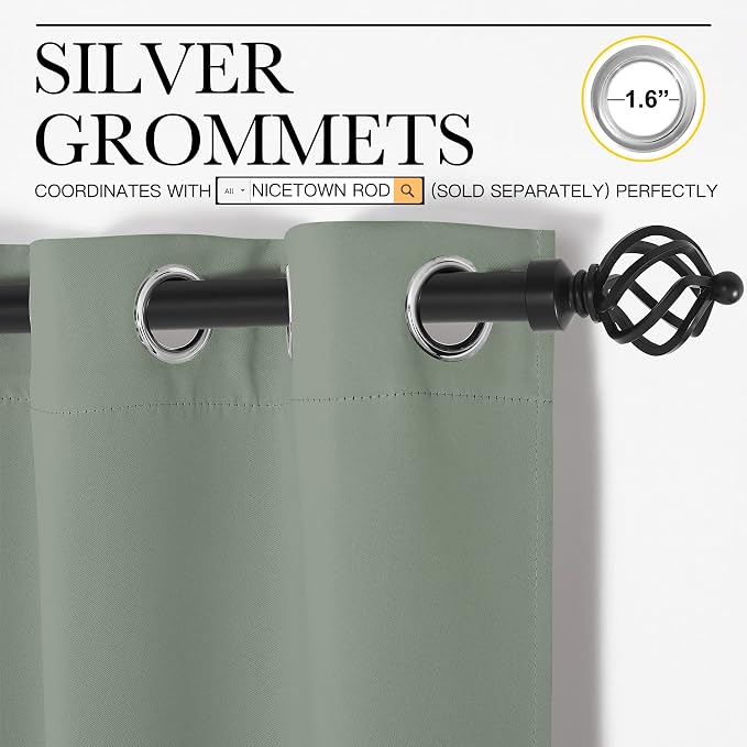 NICETOWN Lower Noise Room Divider Curtain Screen Partitions, Sage Green, 1 Panel, 84" Tall x 120" Wide, Blackout Sound Reducing Divider Room Curtain Panel for Doorway/Window/Sliding Door/Patio