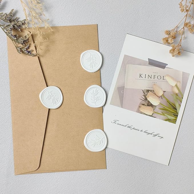 50Pcs White Self-Adhesive Wax Seal Stickers - Wax Seal Perfect for Wedding Invitation or Envelope Good Adhesion and Easy to Use, Wedding Invitation Accessories