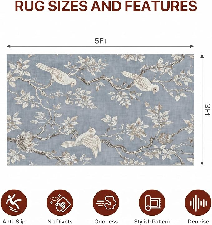 36"x60" Office Chair Mat for Hardwood Tile Floor, Under Desk Carpet Protector for Rolling Computer Chair Mat, Machine Washable Area Rug, Anti-Slip 1/5" Thick Low Pile Thin Vinyl Floor Mat, Dusty Blue
